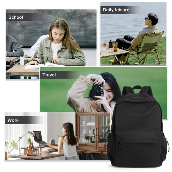 8426 Black Middle School Backpack Simple Backpack For College Students